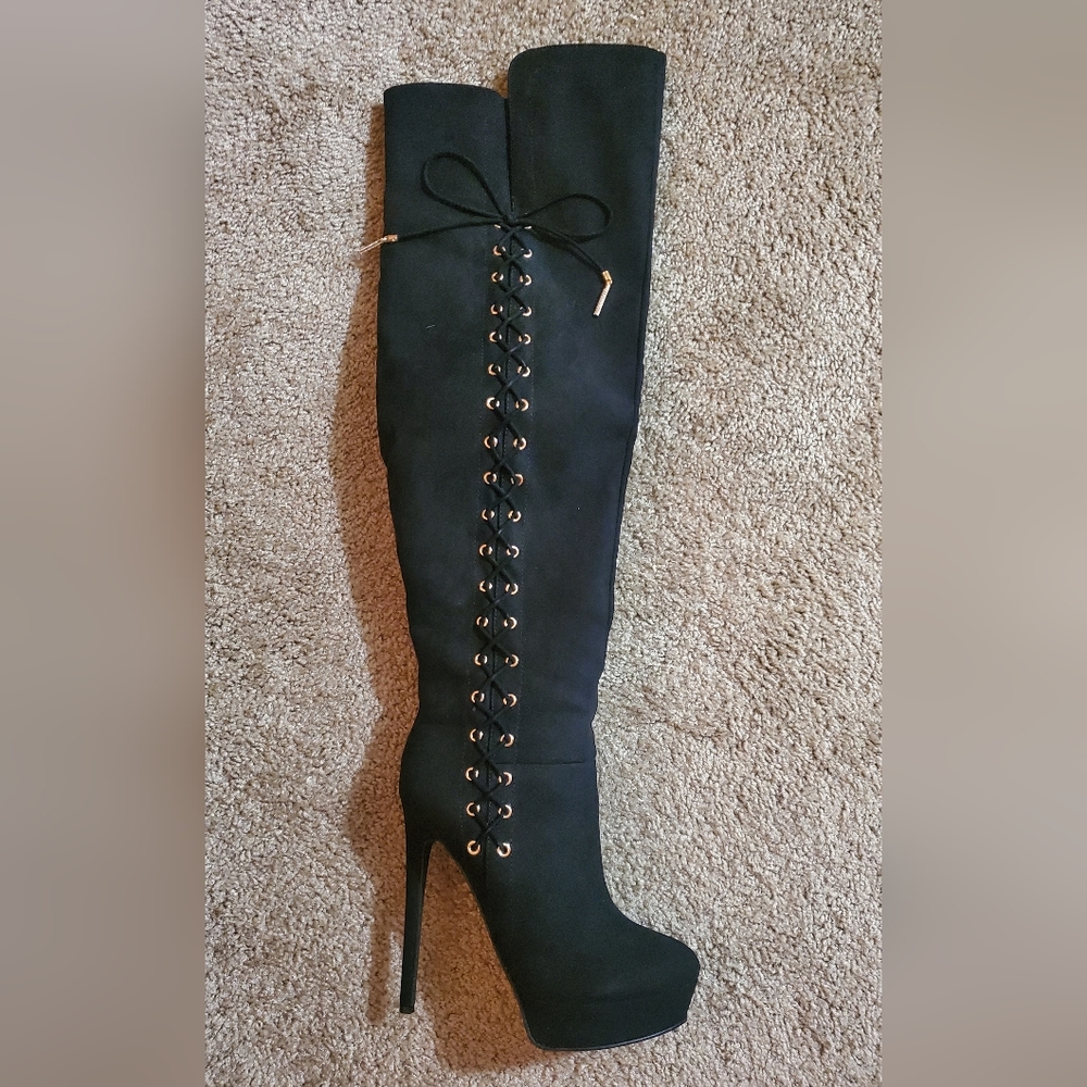 Thigh high lace boots